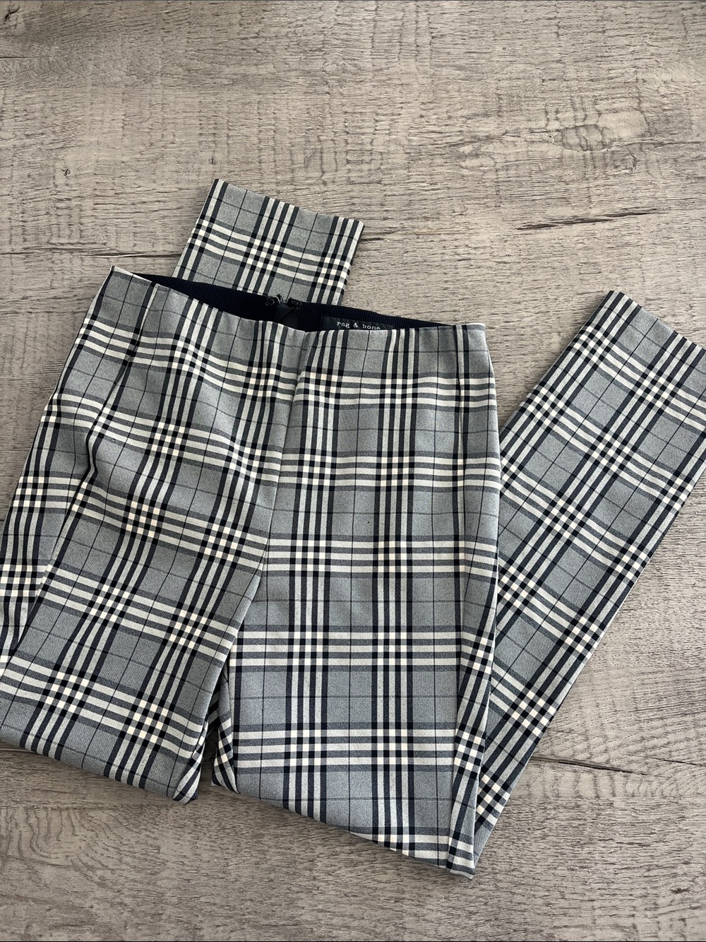 rag & bone Black and Cream Plaid Straight-Leg Pants *see description